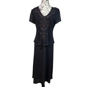 Positive Attitude Beaded Maxi Dress Size 10 Black Bronze Embroidered Whimsigoth